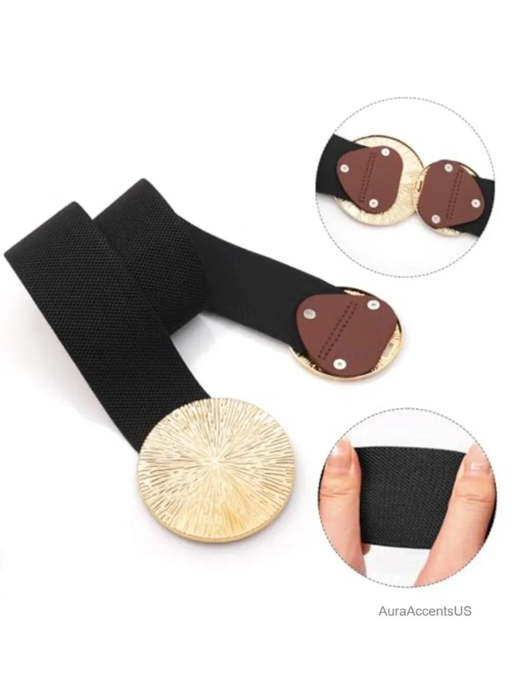 Wide Stretchy Waist Belt with Alloy Buckle Elastic Cinch for Dresses